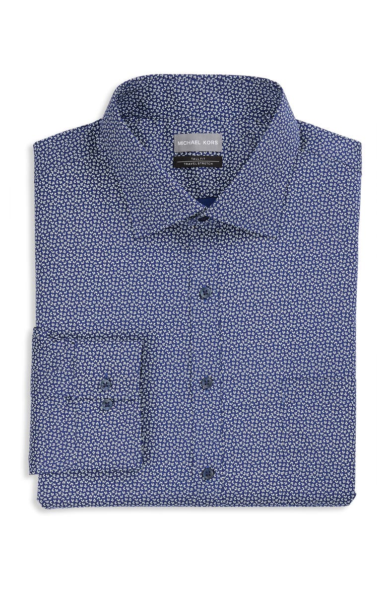 Michael Kors Big & Tall Abstract Patterned Performance Dress Shirt, Main, color, Navy