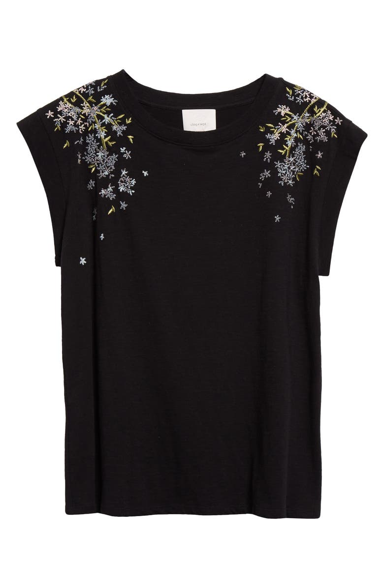 Cinq à Sept Bella Floral Embroidery Cap Sleeve T-Shirt, Alternate, color, 