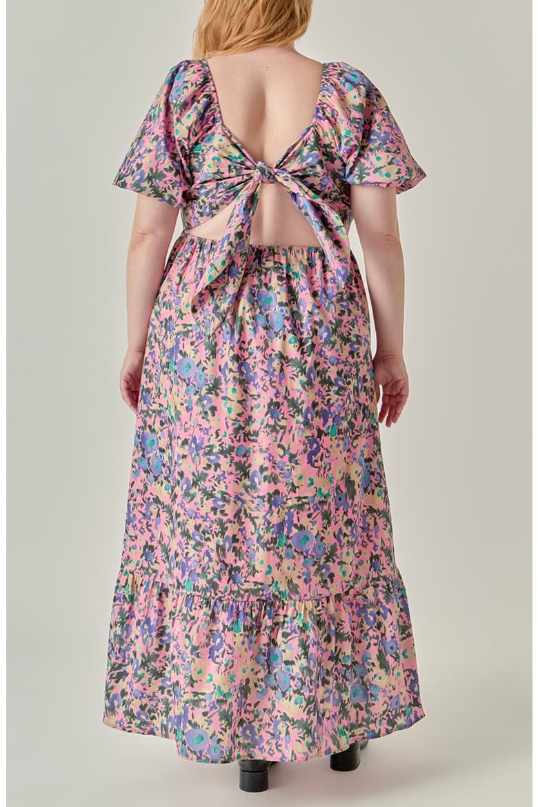 Floral Print Open Back Tie Maxi Dress, Alternate, color, PINK MULTI