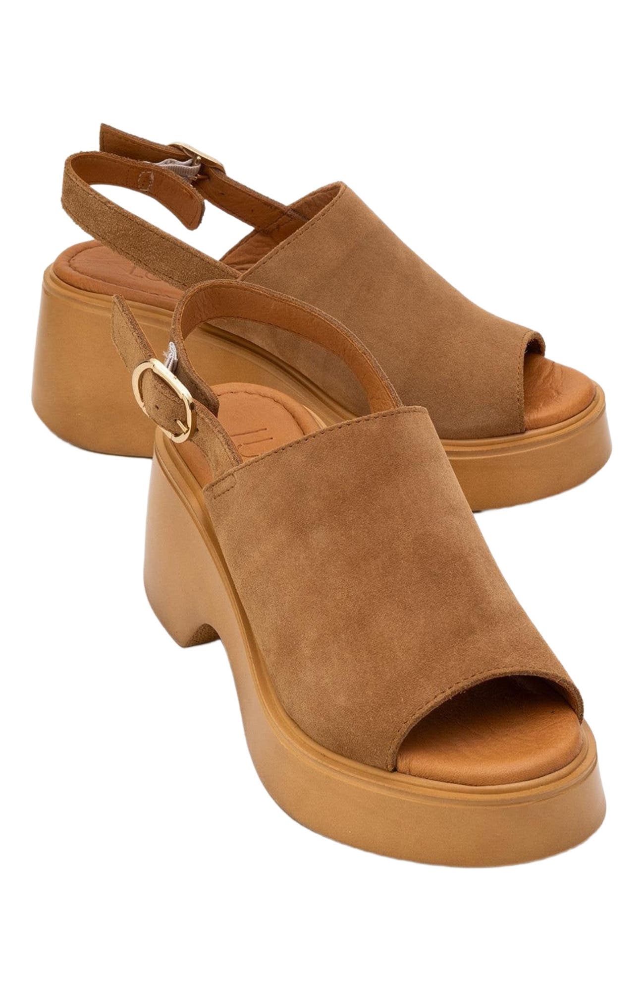 Power Leather Platform Wedge Sandal, Alternate, color, Cognac Brown Suede Leather