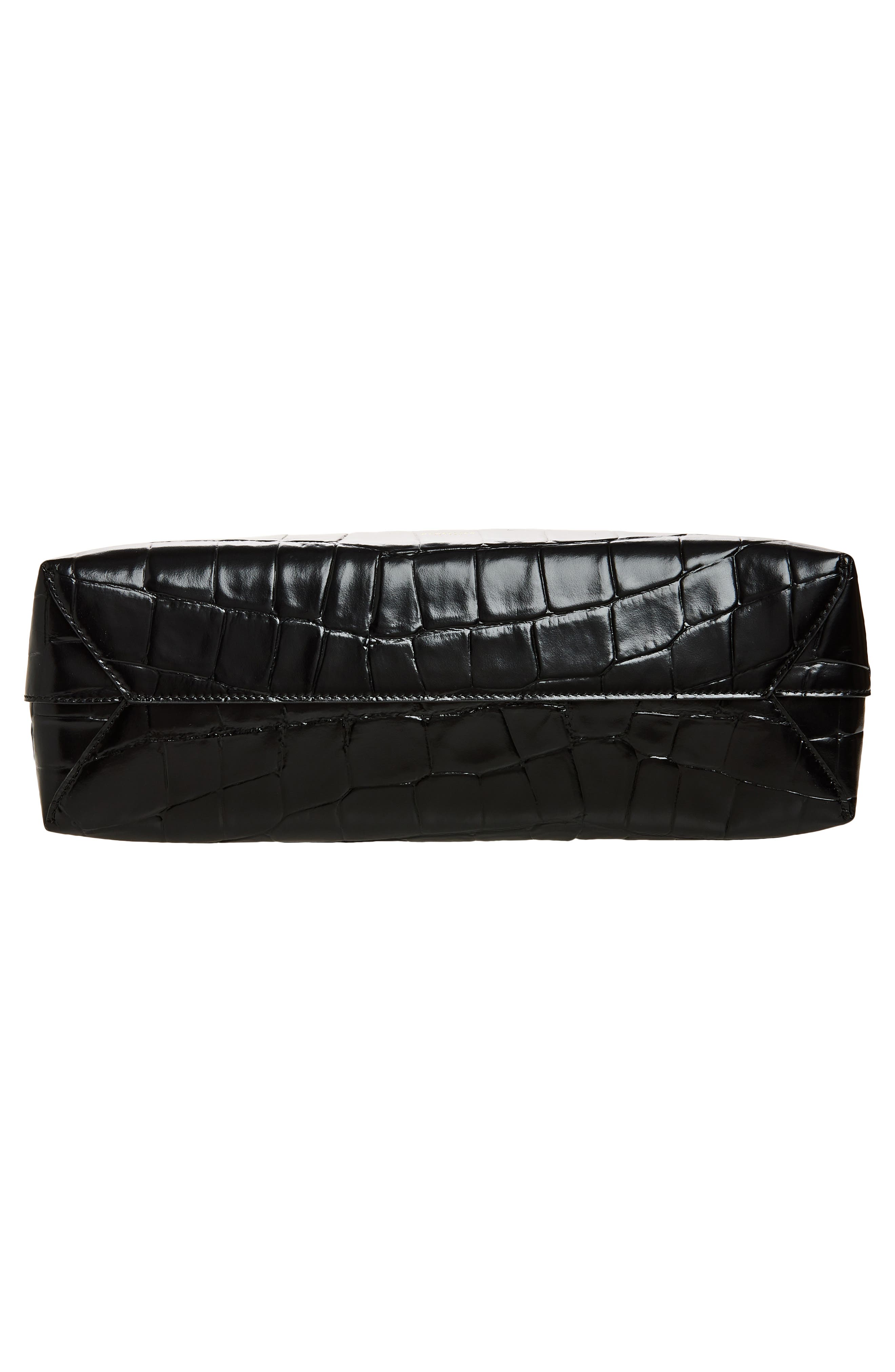 The Stockholm Croc Embossed Leather Shoulder Bag, Alternate, color, BLACK