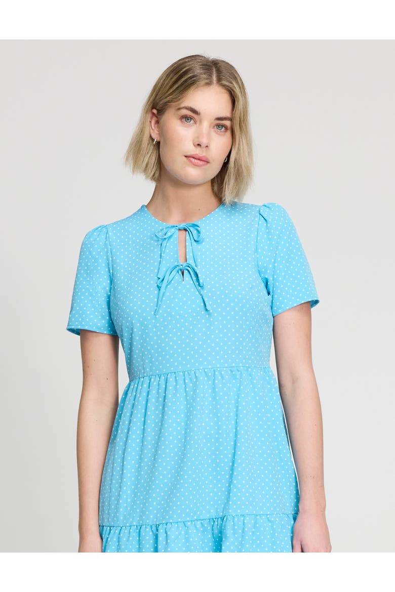 Lola Tie Front Tiered Short Dress, Alternate, color, Blue Spot