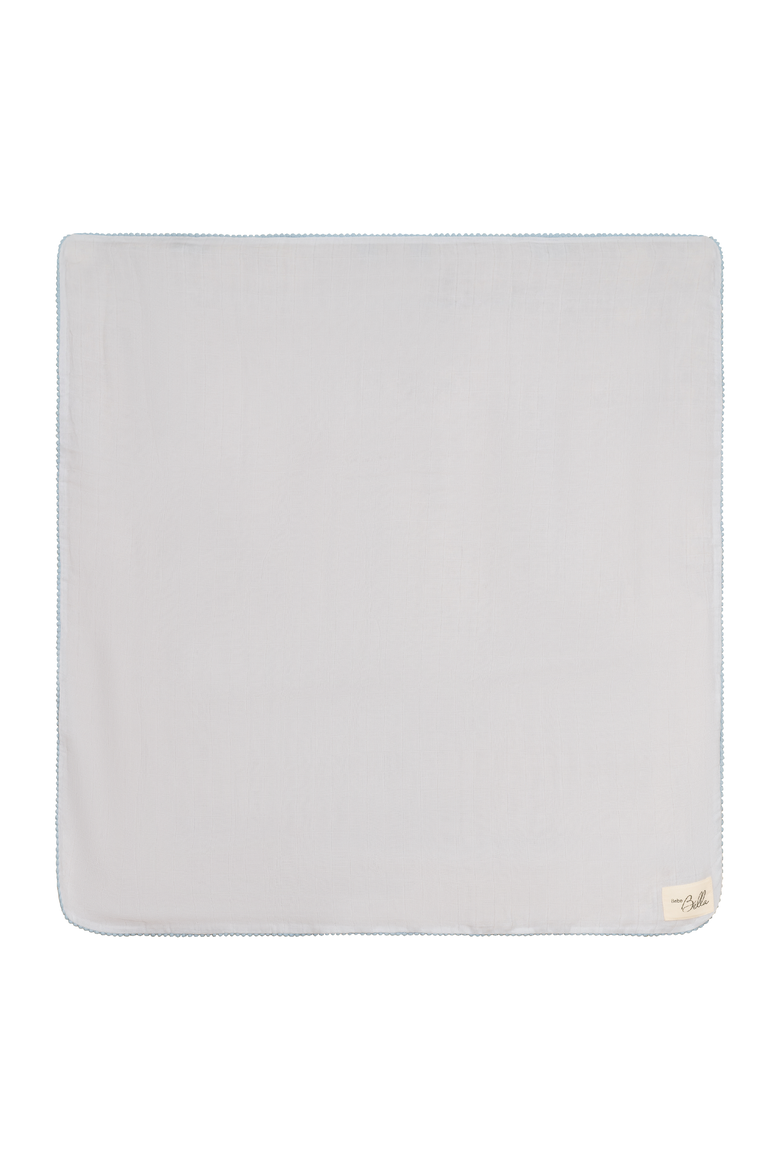 Cotton Pom Pom Trim Swaddle, Main, color, White/Blue