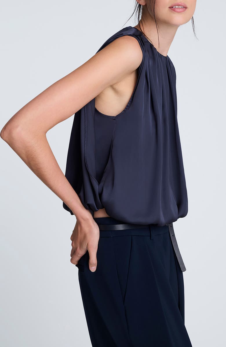 Kenneth Cole Gathered Neck Sleeveless Bubble Hem Top, Alternate, color, Dark Navy