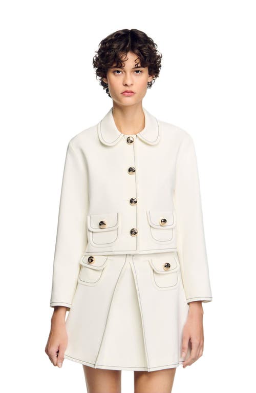Sandro Peter Pan Collar Cropped Jacket In Ecru