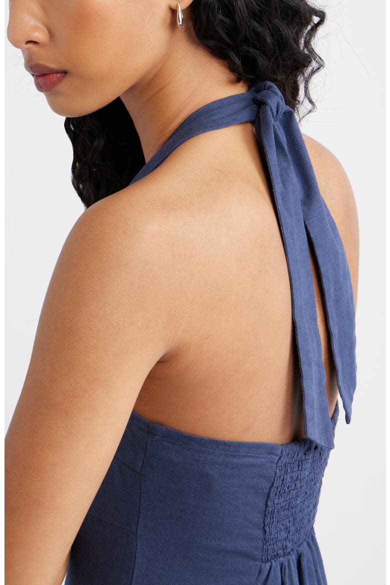 Linen Blend Halter Midi Dress, Alternate, color, NAVY INDIGO