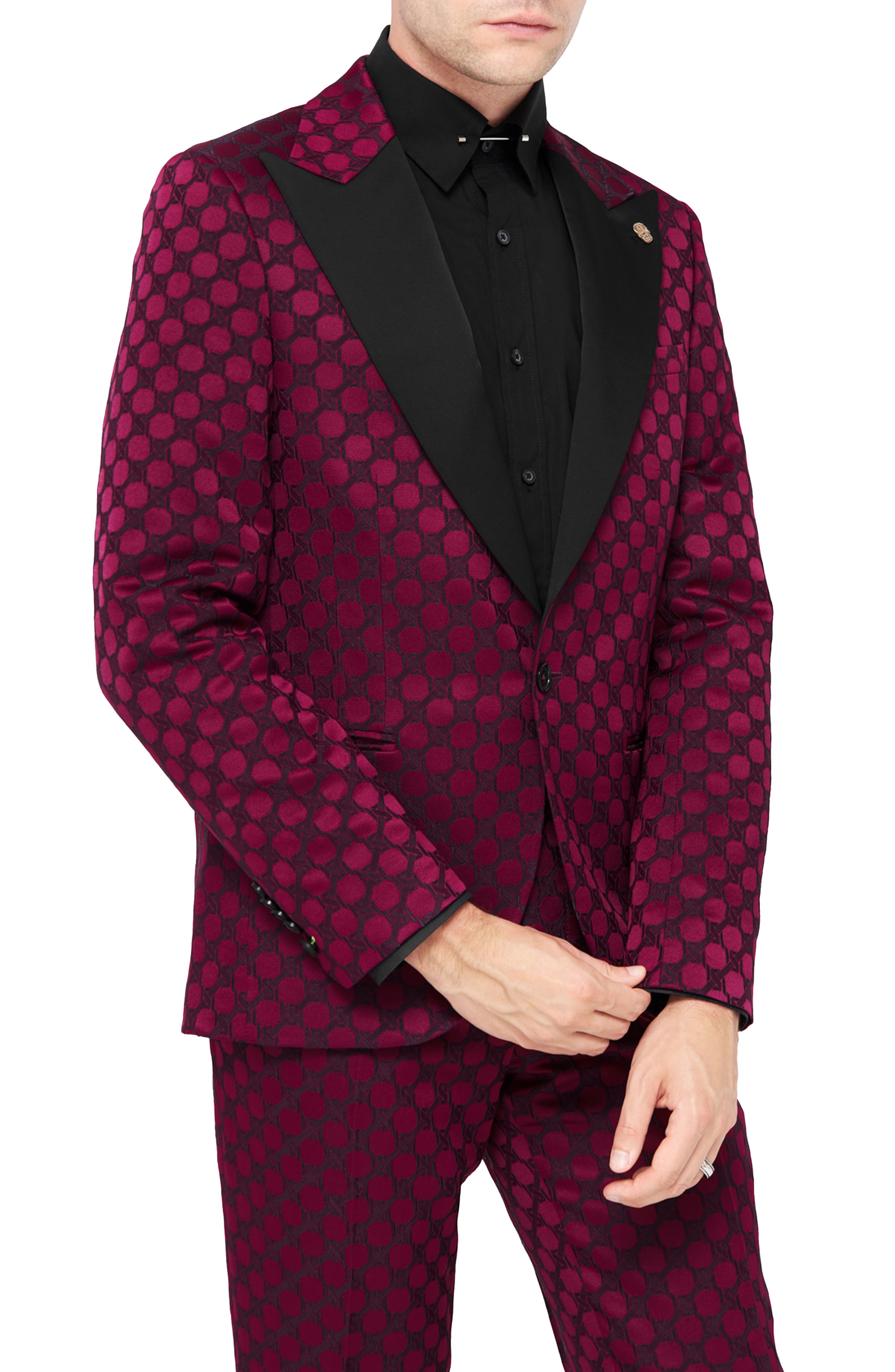 Twisted Tailor Papatya Slim Fit Burgundy Jacquard Suit Jacket 
