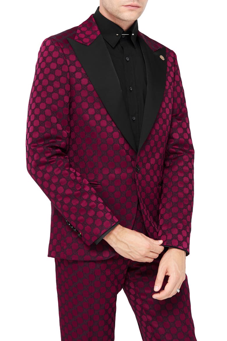 Papatya Slim Fit Burgundy Jacquard Suit Jacket, Main, color, BURGUNDY