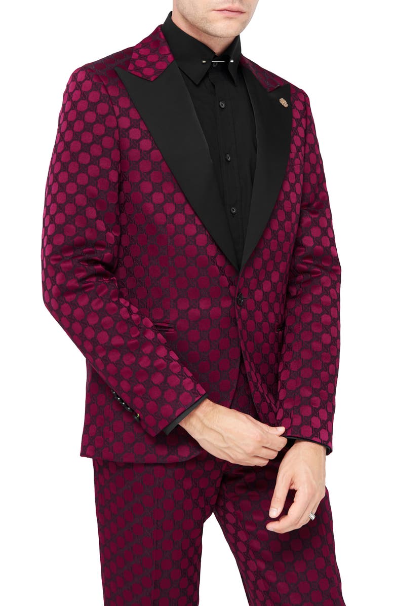 Twisted Tailor Papatya Slim Fit Burgundy Jacquard Suit Jacket, Main, color, Burgundy