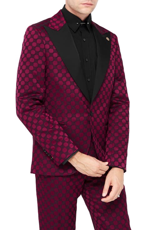 Papatya Slim Fit Burgundy Jacquard Suit Jacket