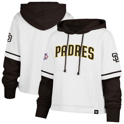 Women's '47 White San Diego Padres Trifecta Shortstop Cropped Pullover Hoodie