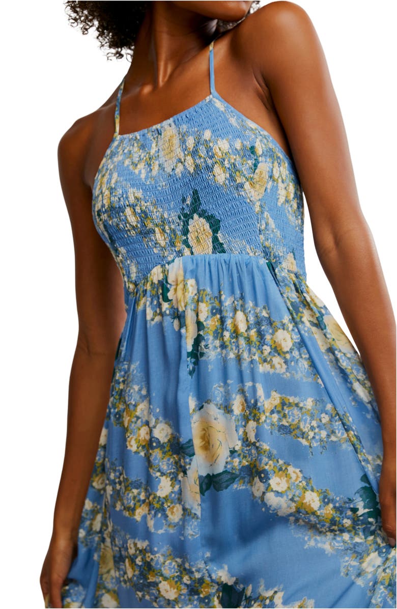 Free People Heat Wave Floral Print High/Low Dress, Alternate, color, Allue Blue Combo
