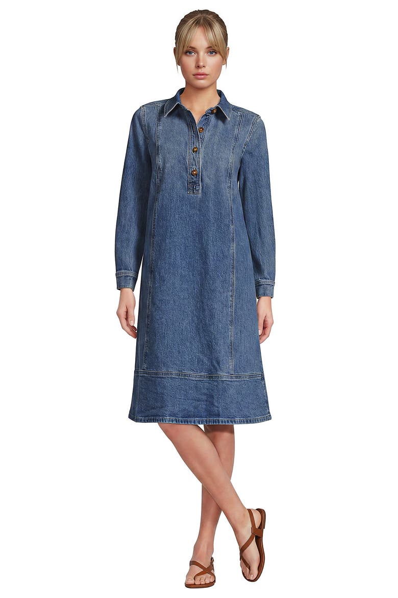 Tall Soft Denim Popover Long Sleeve Shirt Dress, Alternate, color, Lake Blue Wash