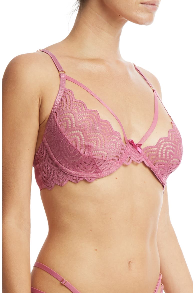 Strappy Lace & Mesh Underwire Bra, Alternate, color, ROSEHIP