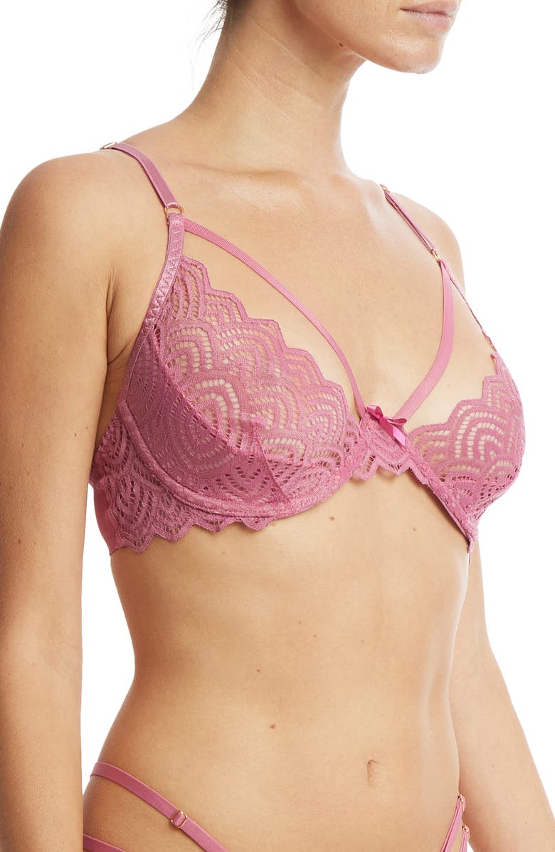 Hanky Panky Strappy Lace & Mesh Underwire Bra, Alternate, color, Rosehip