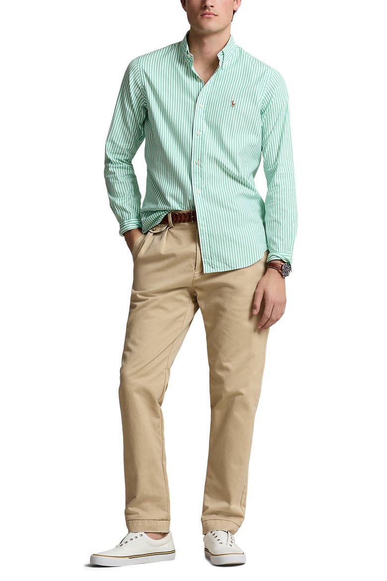 Stripe Stretch Cotton Oxford Button-Down Shirt, Alternate, color, CABO GREEN/ WHITE