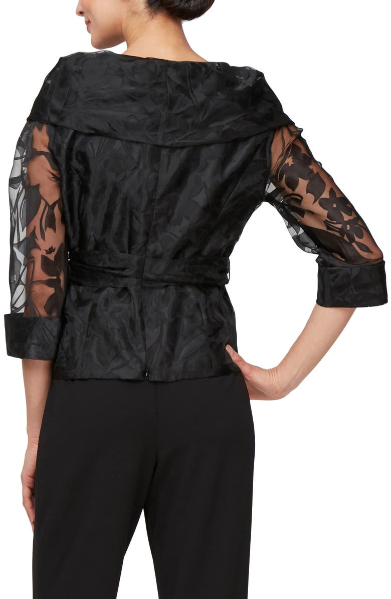 Alex Evenings Floral Tie Belt Illusion Three-Quarter Sleeve Top, Alternate, color,