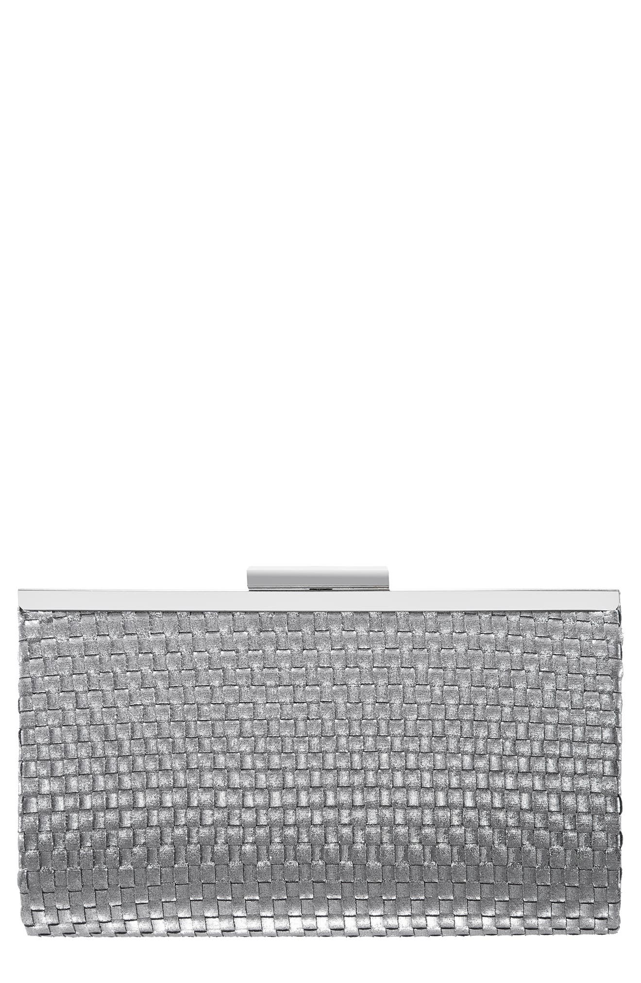 Lena Woven Frame Clutch, Main, color, SILVER