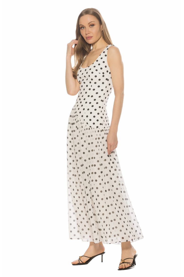 Elowen U-Neck Maxi Dress, Alternate, color, IVORY POLKA
