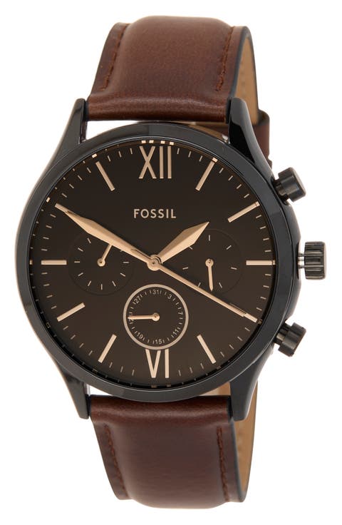 Fenmore Multifunction Leather Strap Watch, 44mm