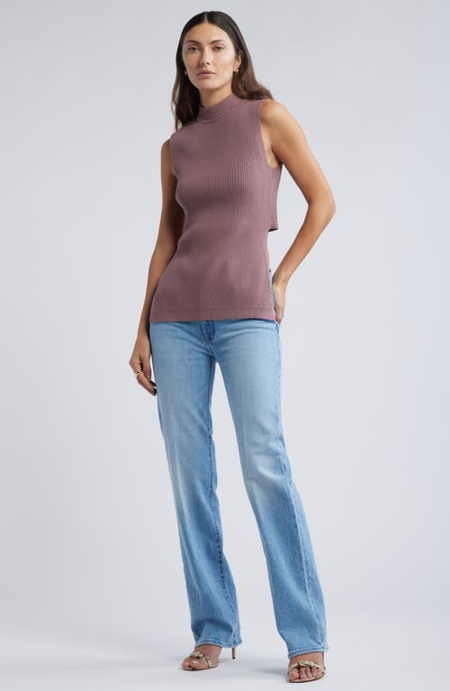 Open Edit Luxe Sculpt Side Split Rib Top In Purple Taupe
