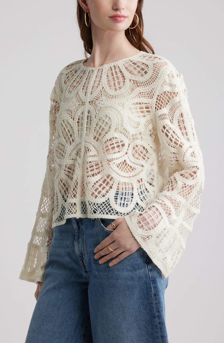 Treasure & Bond Crochet Top, Alternate, color, Ivory Dove