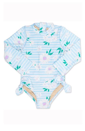 SHADE CRITTERS SHADE CRITTERS KIDS' DAISY STRIPE LONG SLEEVE ONE-PIECE SWIMSUIT