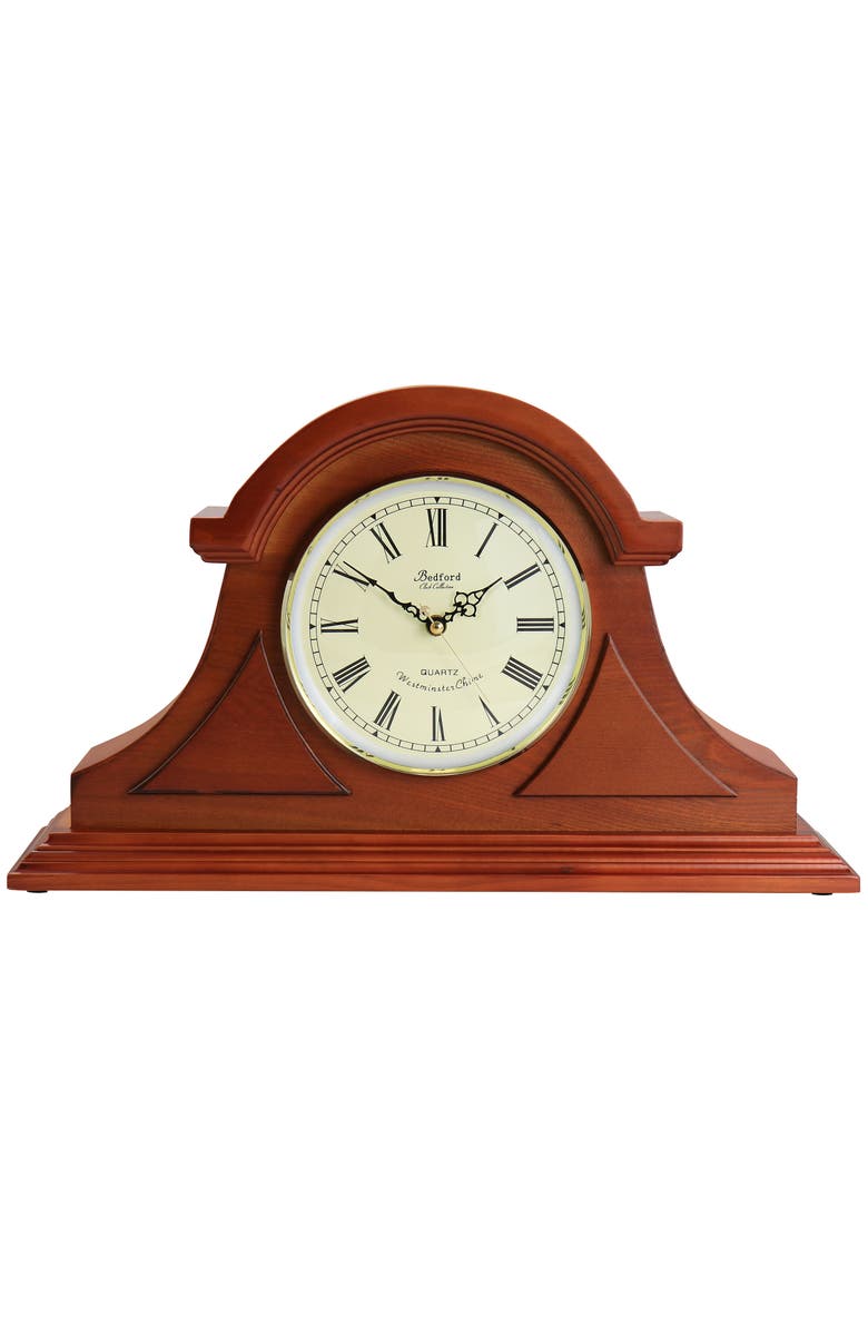 Bedford Clock Collection 17.75in Tambour Mantel Clock with Chimes, Main, color, Mahogany