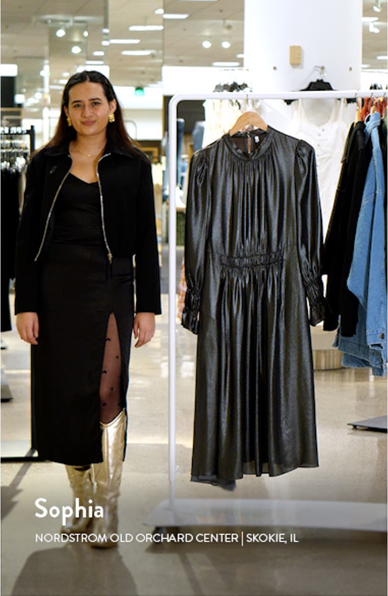 Louise Metallic Lamé Long Sleeve Midi Dress, sales video thumbnail