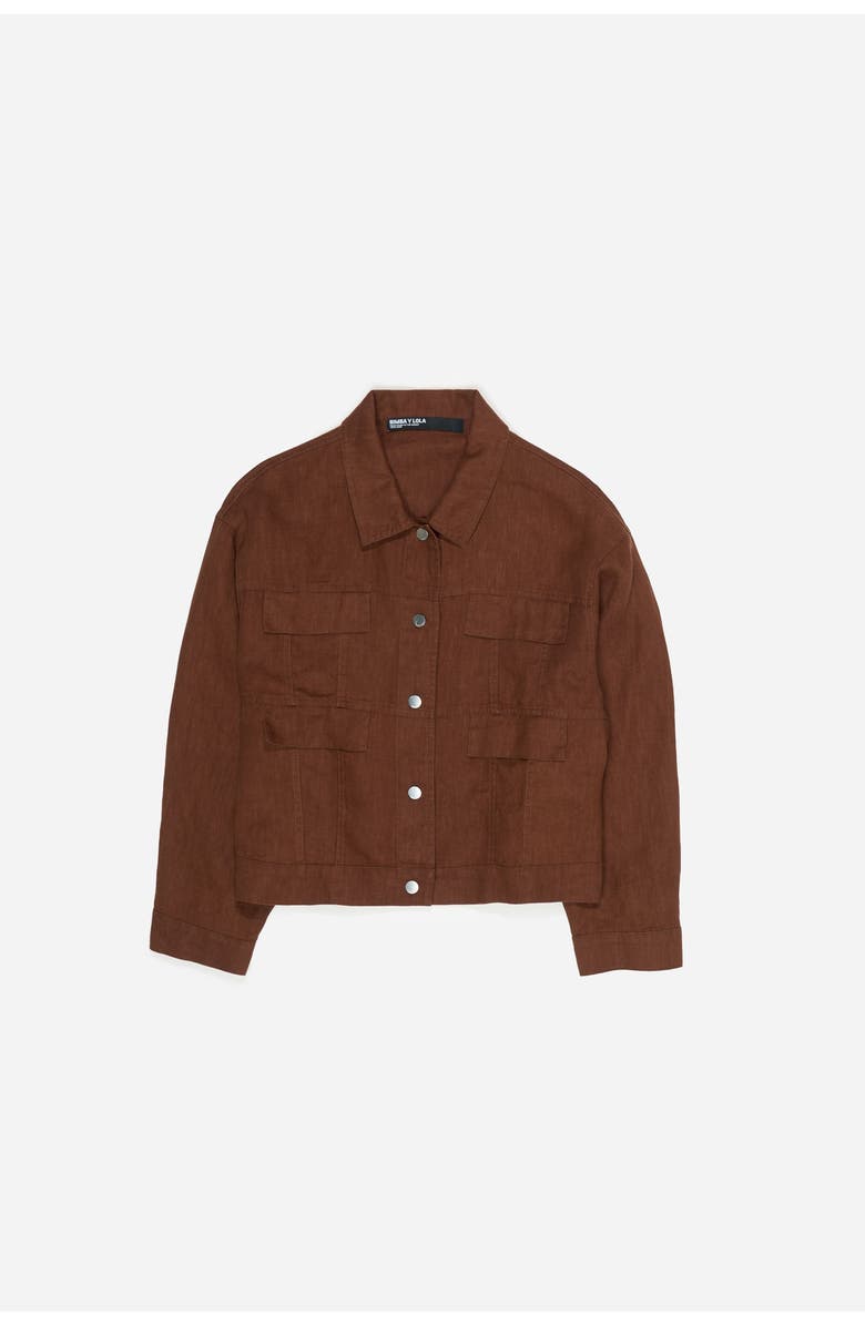 Bimba y Lola Linen Boxy Jacket, Alternate, color, Washed Brown
