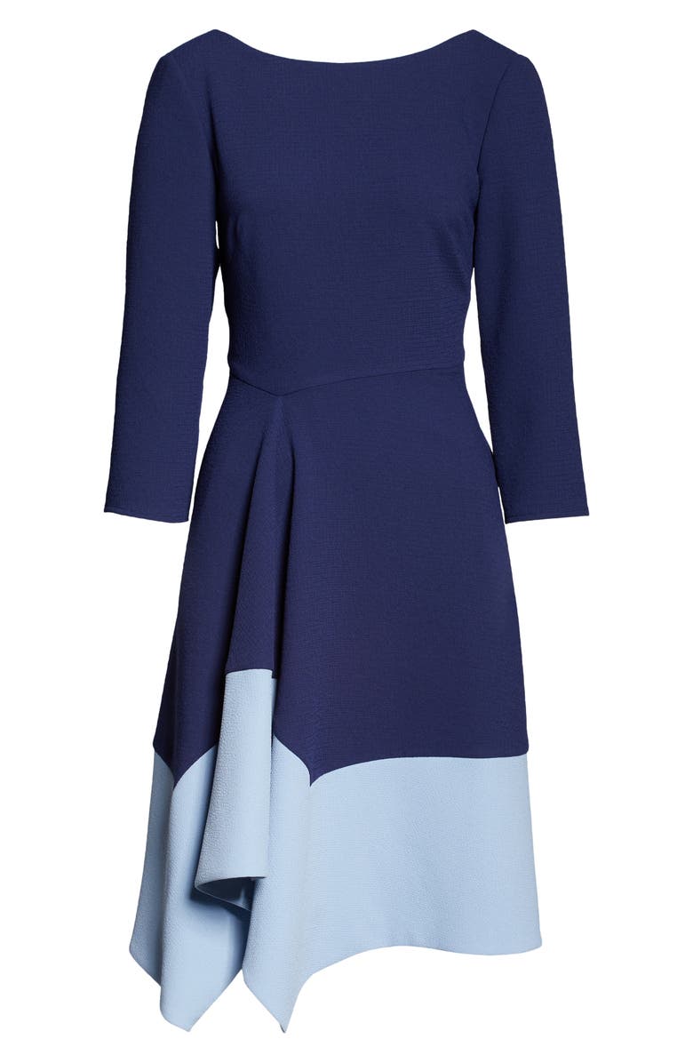 Harper Rose Colorblock Asymmetrical Hem Fit & Flare Crepe Dress, Alternate, color,