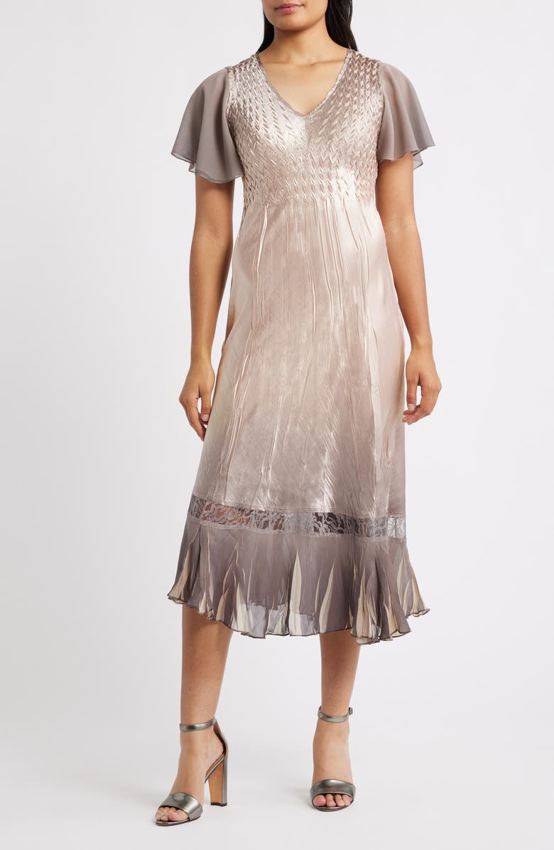 Komarov Tiered Charmeuse & Chiffon Cocktail Dress, Main, color, Oyster Smoke Ombre