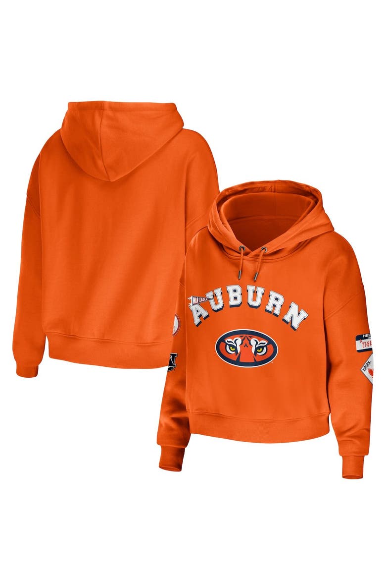 Women's WEAR by Erin Andrews Orange Auburn Tigers Mixed Media Cropped Pullover Hoodie, Main, color, Orange
