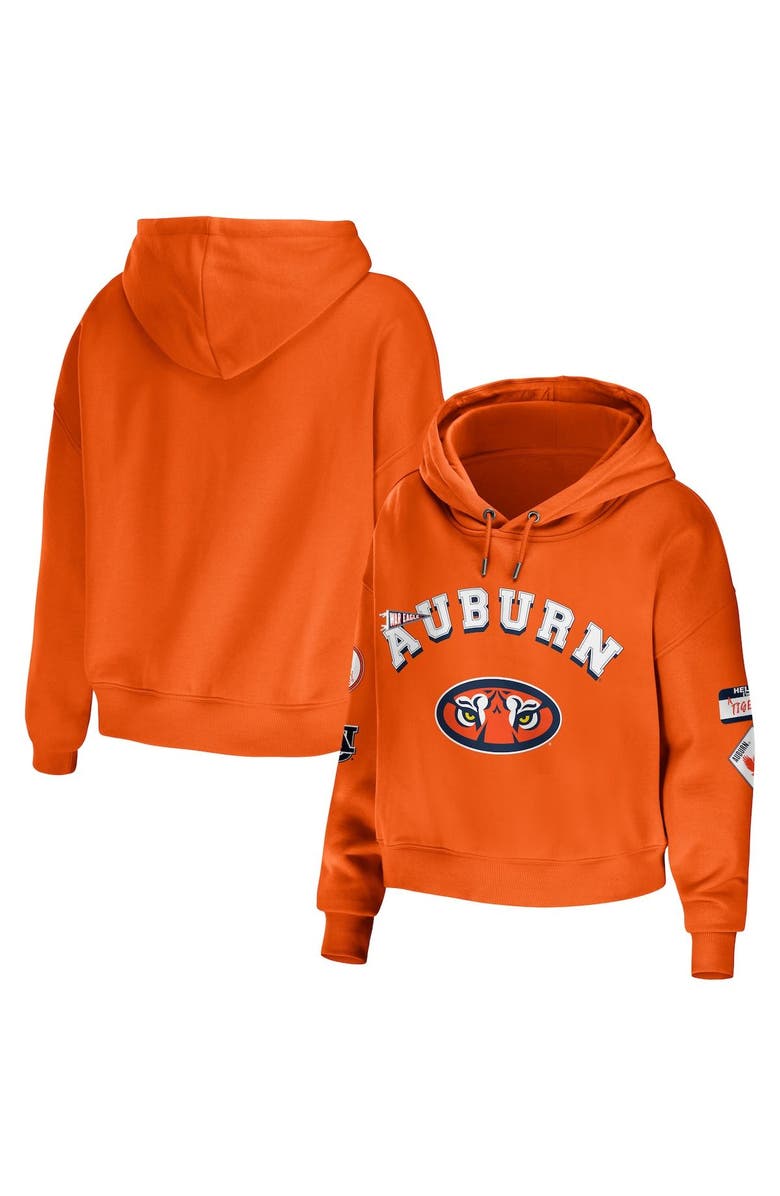 WEAR by Erin Andrews Women's WEAR by Erin Andrews Orange Auburn Tigers Mixed Media Cropped Pullover Hoodie, Main, color, Orange