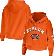 WEAR by Erin Andrews Women's WEAR by Erin Andrews Orange Auburn Tigers Mixed Media Cropped Pullover Hoodie