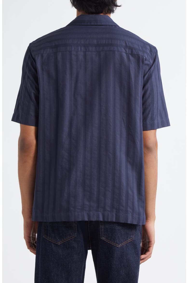 Embroidered Stripe Short Sleeve Camp Shirt, Alternate, color, NAVY