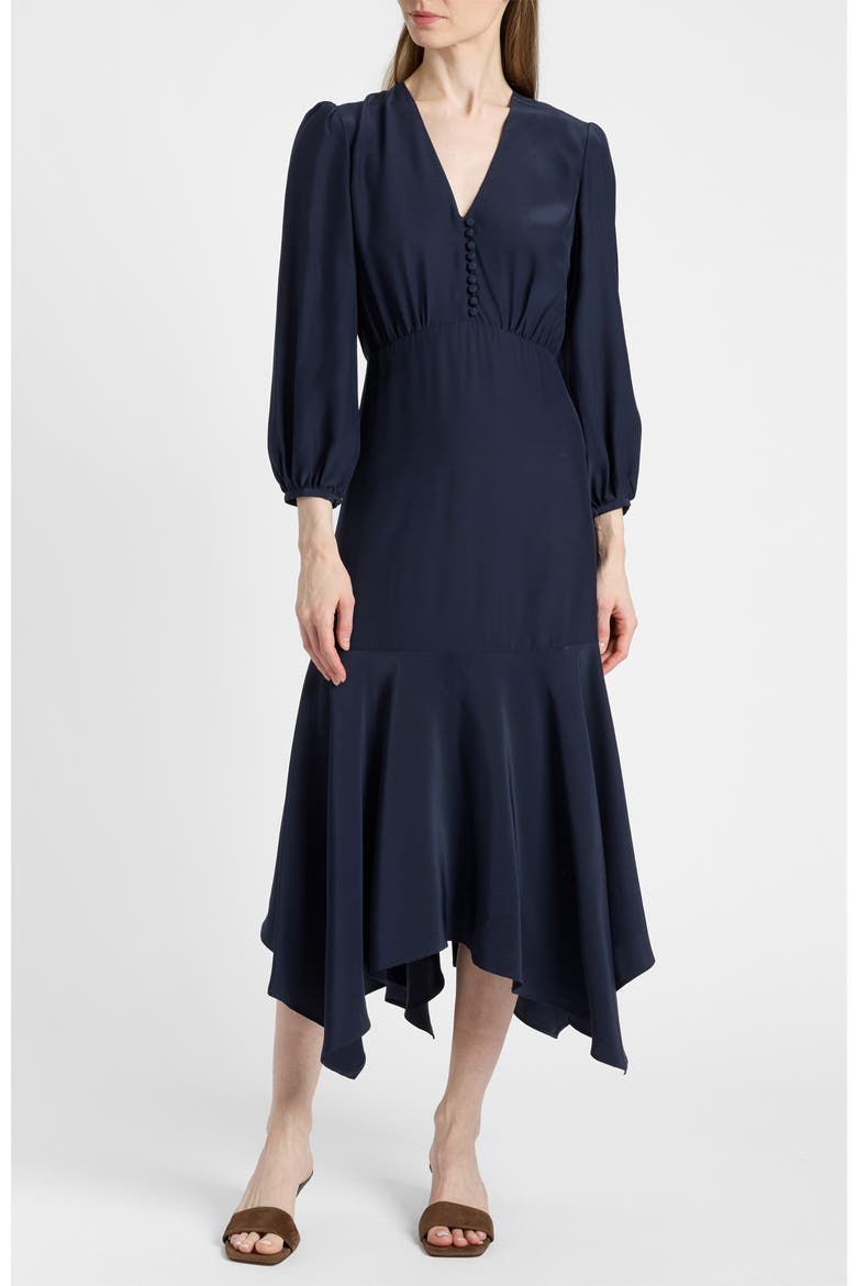 Carina Silk Midi Handkerchief Dress, Alternate, color, Midnight