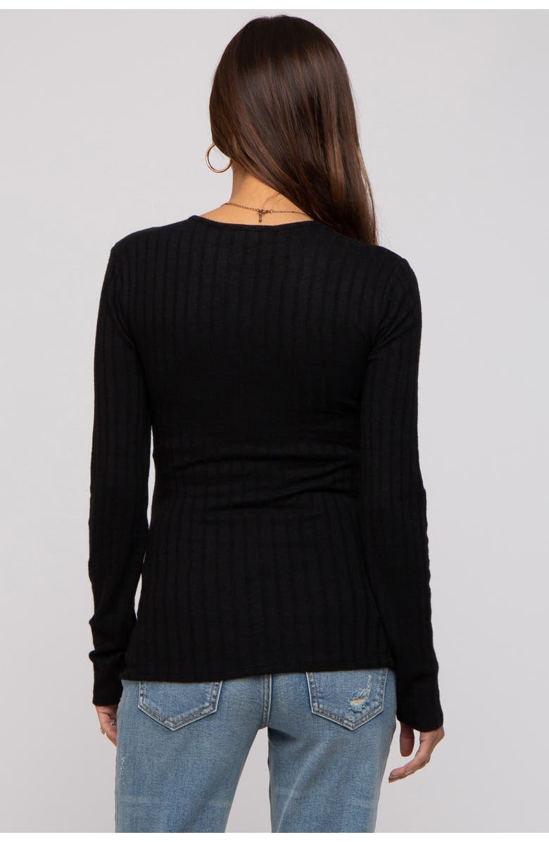 PinkBlush Ribbed Knit Button Long Sleeve Top, Alternate, color, Black