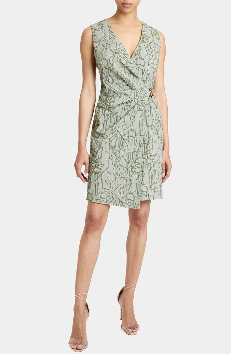 Santorelli TILLY Sleeveless Faux Wrap Shift Dress in Stretch Cotton Cloque, Main, color, 