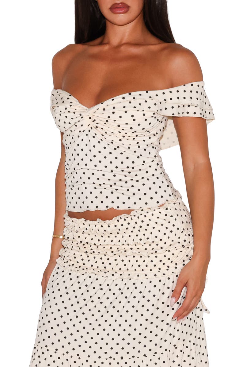 Tiger Mist Denali Off the Shoulder Polka Dot Top, Alternate, color, White Polka Dot