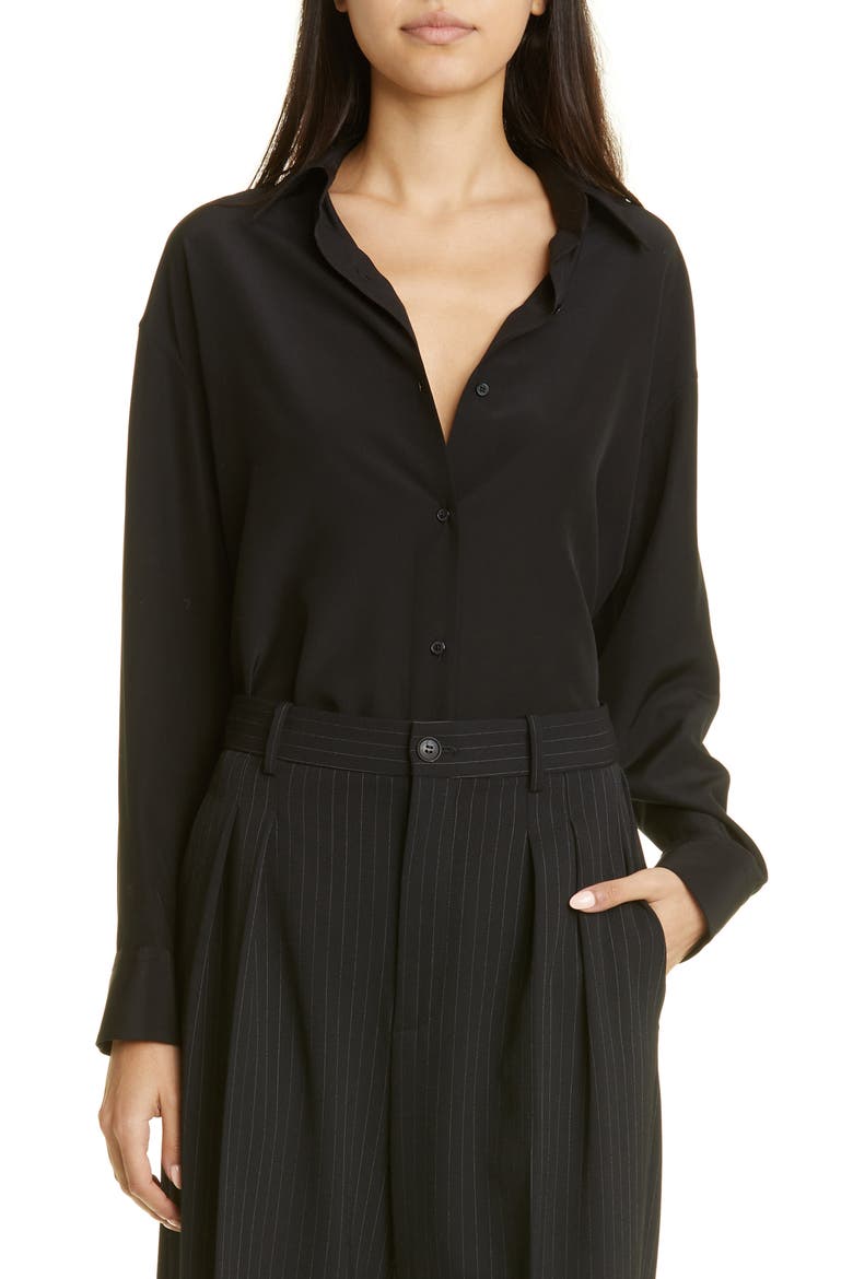 Julien Silk Button-Up Shirt, Main, color, BLACK