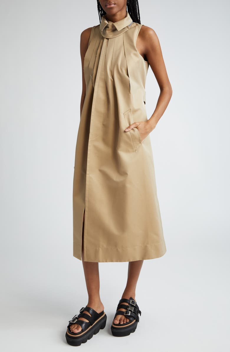 Sacai Sleeveless Gabardine Coat Dress, Alternate, color, 
