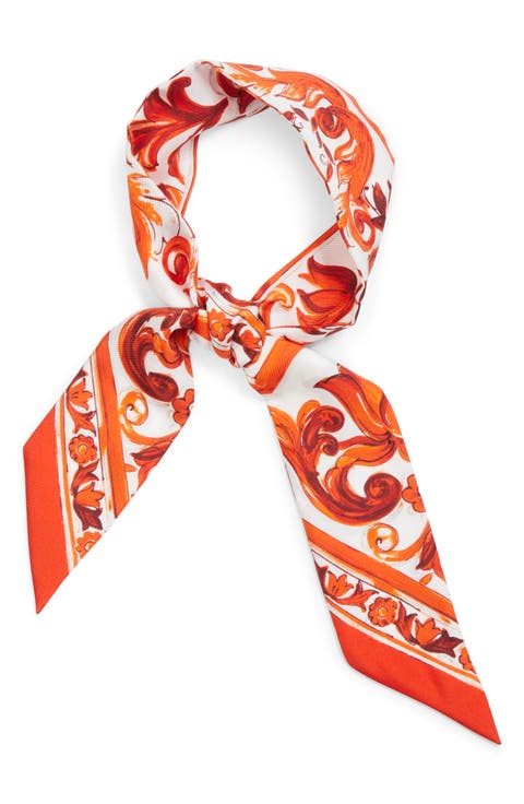 Majolica Print Silk Skinny Scarf