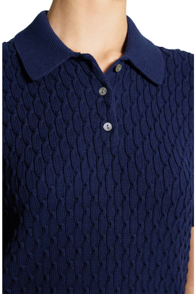 Textured Cable Knit Organic Cotton Polo, Alternate, color, NAVY