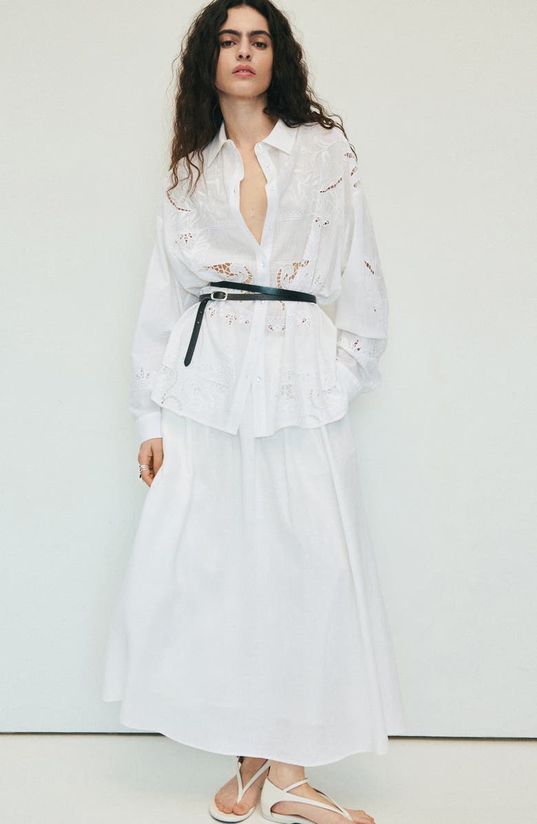 MANGO Para Guipure Lace Cotton Button-Up Shirt, Alternate, color, Off White