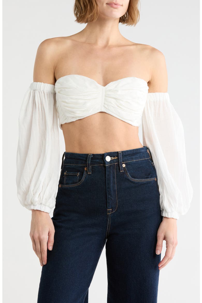 Dahlia Ruched Sweetheart Neck Crop Top, Main, color, WHITE