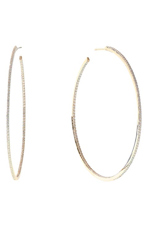 14K Gold Diamond Skinny Inside Out Hoop Earrings