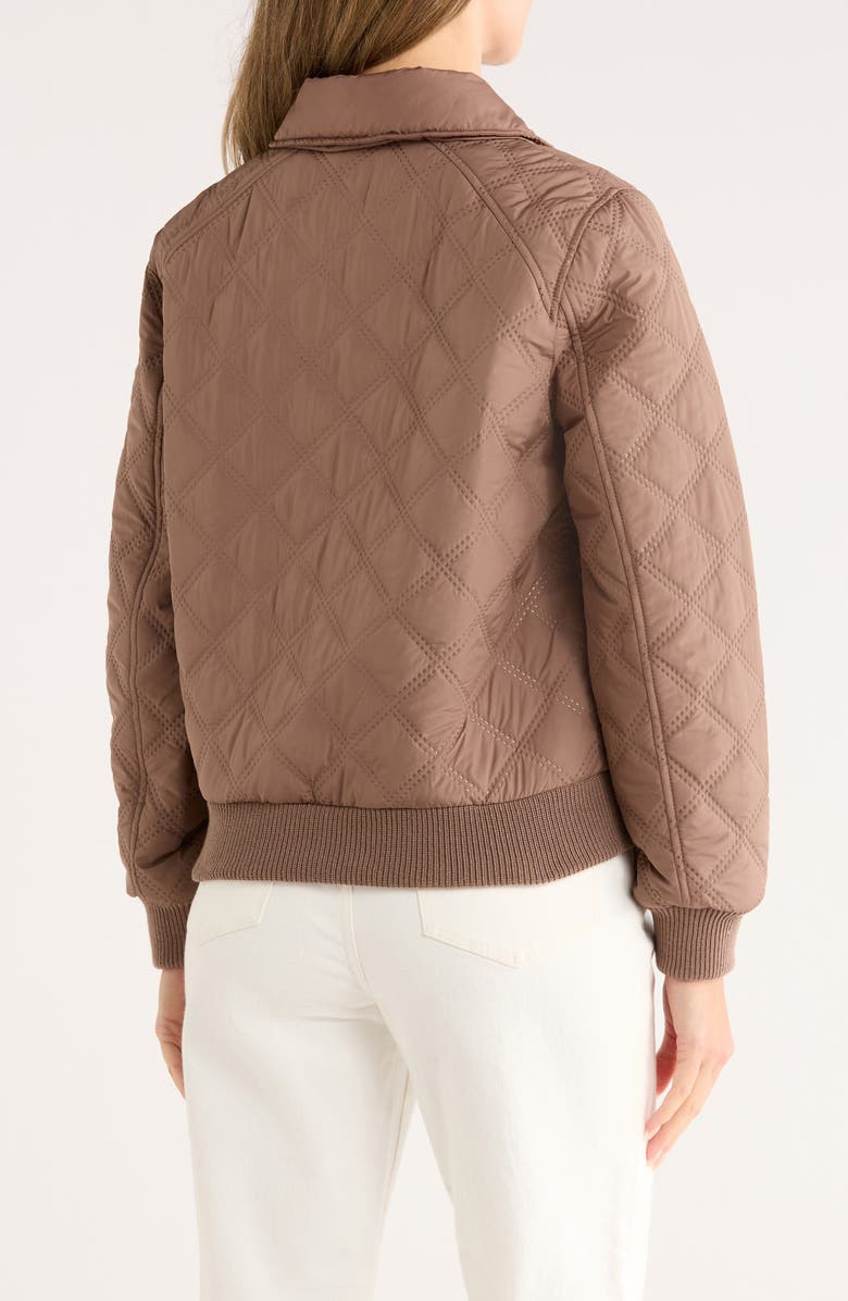 Bernardo Diamond Quilted Bomber Jacket, Alternate, color, Pinebark