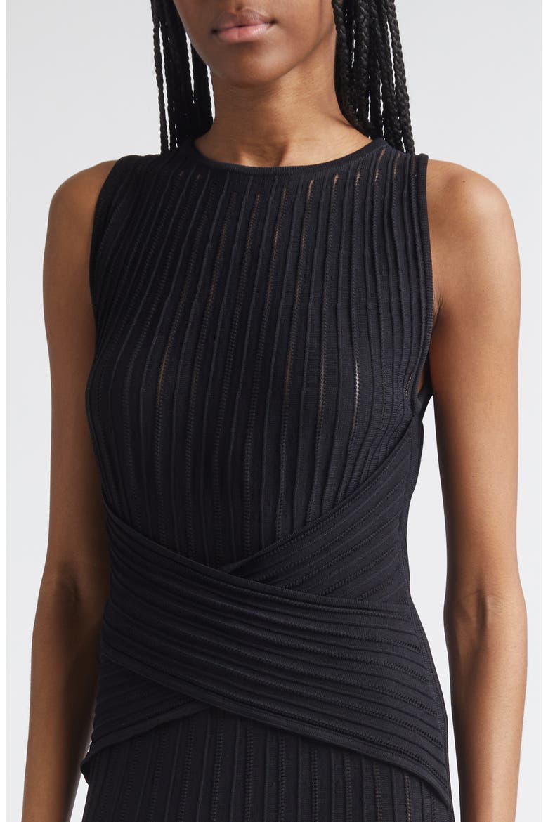 Fringed Pointelle Rib Sweater Dress, Alternate, color, 0PA BLACK