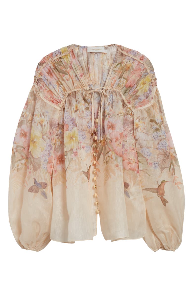 Zimmermann Tropical Floral Linen & Silk Shirt, Alternate, color,